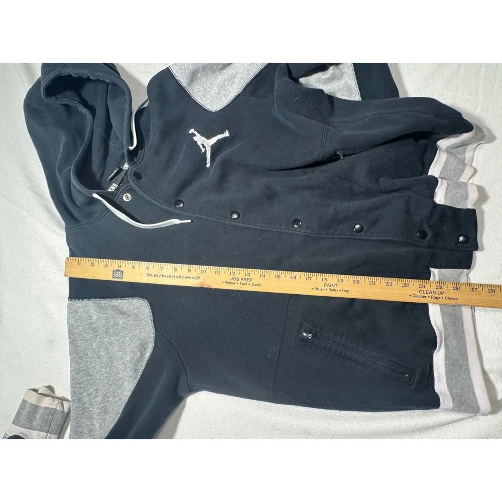Jordan Mens Hooded Varsity Jacket Black Grey Snap Front Jumpman Fleece XL